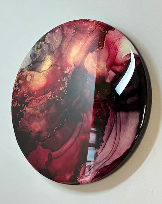 FLAMES OF POWER - A fiery and intensely passionate abstract, highlighting our life force. Infused with a deities power. Resin abstract wall art of fluid ink. Original. Forged in fire and flame by Inkandescent Arts.                      Original resin red abstract wall art expression.  RESIN ABSTRACT WALL ART. 