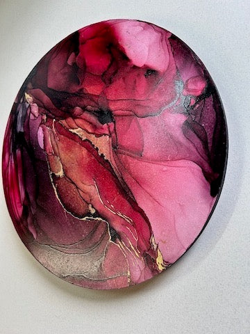Abstract expressionism in the form of vibrant art of crimson, carmine to aubergine and softer hues of red-pink. A symbol of the phoenix rising. Decor ideas for whimsigoth and goths alike.
