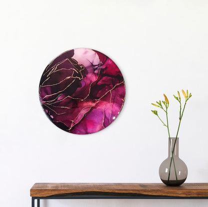 Phoenix and kintsugi symbolism of transformation rolled into one abstract painting - this modern decor of dark red and purple, resides on a lounge wall  - Art of fiery energy and passion.