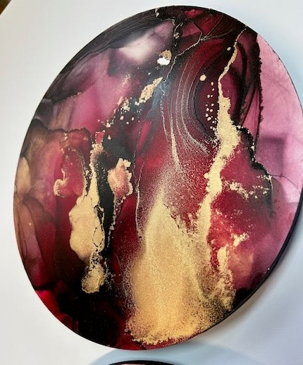 Mystical artwork, abstract goth art featuring fiery reds black and gold - rebirth symbolism in art.