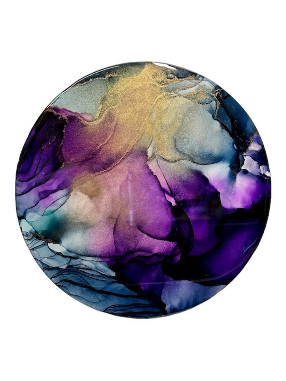 Resin wall art abstraction decor - A mystical aesthetic fantasy portal.  
A voyage of mythical surrealism embroiled in a dark fantasy aesthetic where ethereal portal dreamscapes lead to the nightmares of the underworld.  By Inkandescent Arts.
