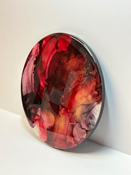 ORIGINAL abstract rebirth symbolism in deep wine colours with gold in a circle formation.