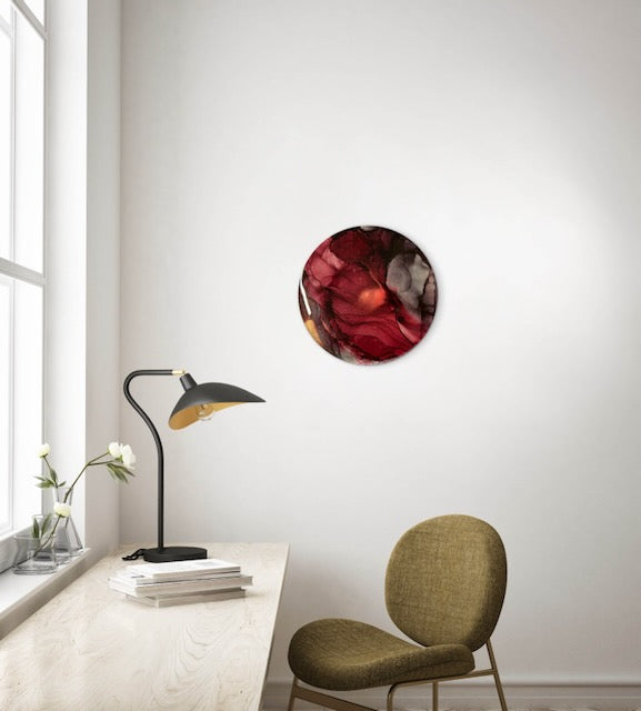 Home office art hangs on a wall over a desk. a strength and courage symbol centred in Phoenix symbolism. A reminder that you have the strength and courage within you to let go and move on - You can rise like the Phoenix - by Inkandescent Arts.